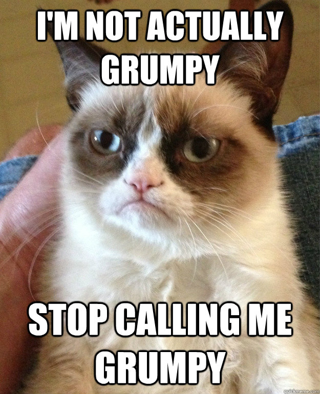 I'm not actually grumpy stop calling me grumpy  Grumpy Cat