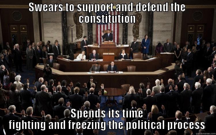 SWEARS TO SUPPORT AND DEFEND THE CONSTITUTION SPENDS ITS TIME FIGHTING AND FREEZING THE POLITICAL PROCESS Misc