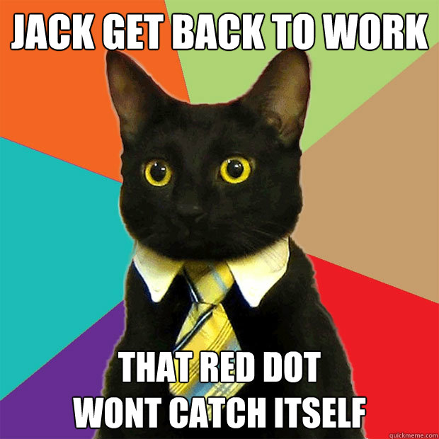 Jack Get Back To Work that red dot 
wont catch itself  Business Cat