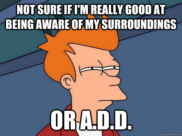 not sure if i'm really good at being aware of my surroundings or A.D.D. - not sure if i'm really good at being aware of my surroundings or A.D.D.  Futurama Fry