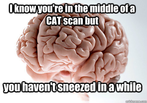 I know you're in the middle of a CAT scan but you haven't sneezed in a while    Scumbag Brain