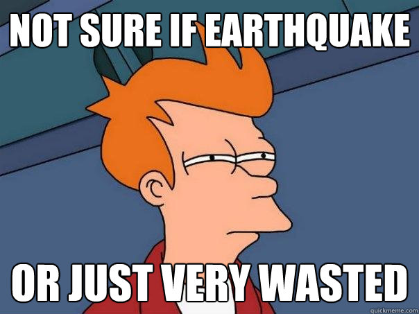 Not sure if earthquake or just very wasted  Futurama Fry