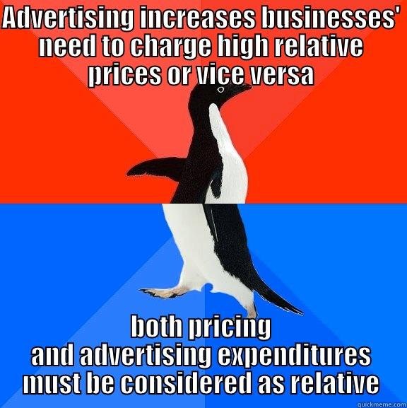 ADVERTISING INCREASES BUSINESSES' NEED TO CHARGE HIGH RELATIVE PRICES OR VICE VERSA BOTH PRICING AND ADVERTISING EXPENDITURES MUST BE CONSIDERED AS RELATIVE Socially Awesome Awkward Penguin