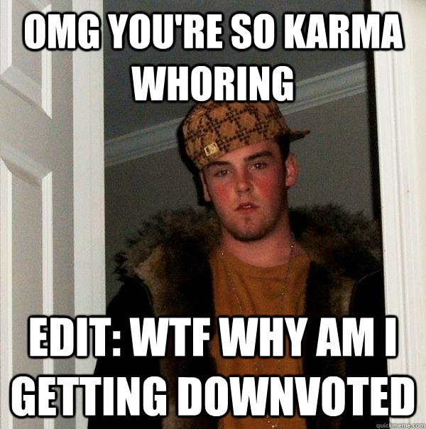 Omg you're so karma whoring edit: wtf why am I getting downvoted  Scumbag Steve