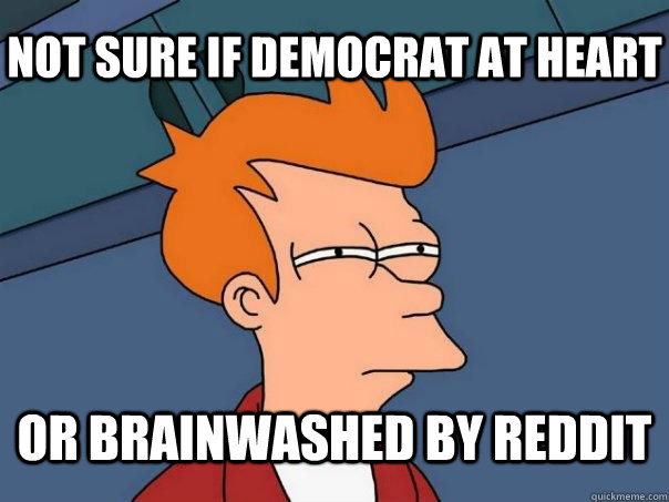 not sure if democrat at heart or brainwashed by reddit  Futurama Fry