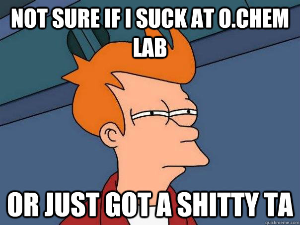 Not sure if I suck at O.Chem Lab or just got a shitty TA  Futurama Fry