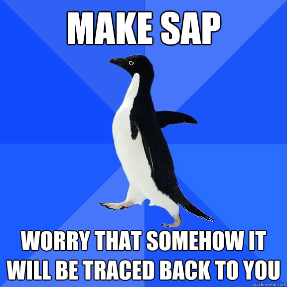 make sap worry that somehow it will be traced back to you  Socially Awkward Penguin