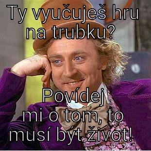 TY VYUČUJEŠ HRU NA TRUBKU?  POVÍDEJ MI O TOM, TO MUSÍ BÝT ŽIVOT!  Condescending Wonka