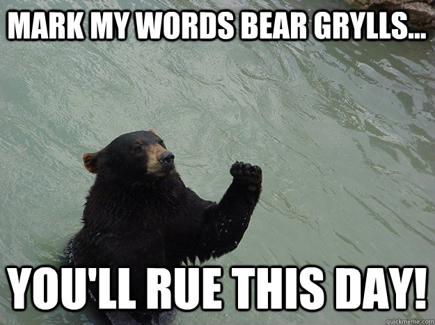 mark my words bear grylls... you'll rue this day!  Vengeful Bear