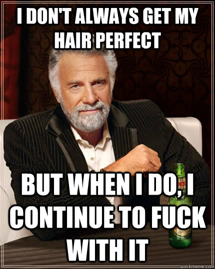 I don't always get my hair perfect but when I do, I continue to fuck with it  The Most Interesting Man In The World