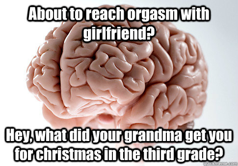 About to reach orgasm with girlfriend? Hey, what did your grandma get you for christmas in the third grade?  Scumbag Brain