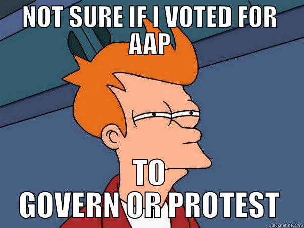 NOT SURE IF I VOTED FOR AAP TO GOVERN OR PROTEST Futurama Fry