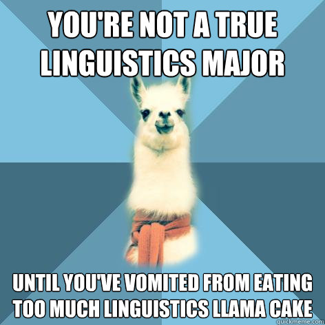 You're not a true linguistics major until you've vomited from eating too much linguistics llama cake  Linguist Llama