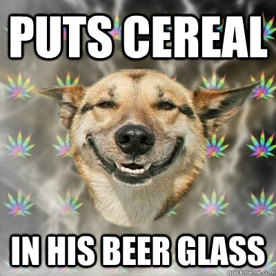 Puts Cereal in his beer glass  Stoner Dog