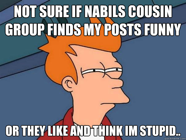 Not sure if Nabils Cousin group finds my posts funny or they like and think im stupid..  Futurama Fry