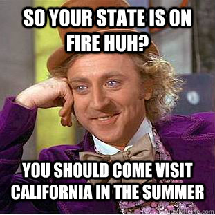 So your state is on fire huh? you should come visit california in the summer  Condescending Wonka