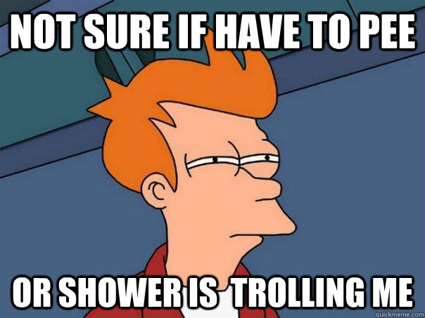 Not sure if have to pee Or shower is  trolling me  Futurama Fry