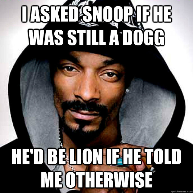 I asked snoop if he was still a Dogg He'd Be Lion if he told me otherwise - I asked snoop if he was still a Dogg He'd Be Lion if he told me otherwise  Reincarnated snoop