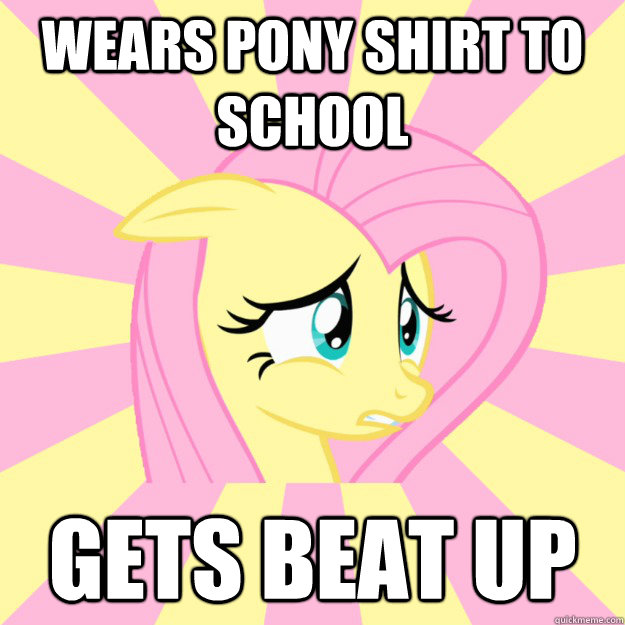 Wears pony shirt to school Gets beat up  Socially awkward brony