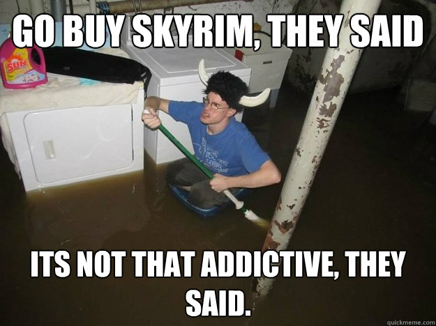 go buy skyrim, they said its not that addictive, they said. - go buy skyrim, they said its not that addictive, they said.  Do the laundry they said