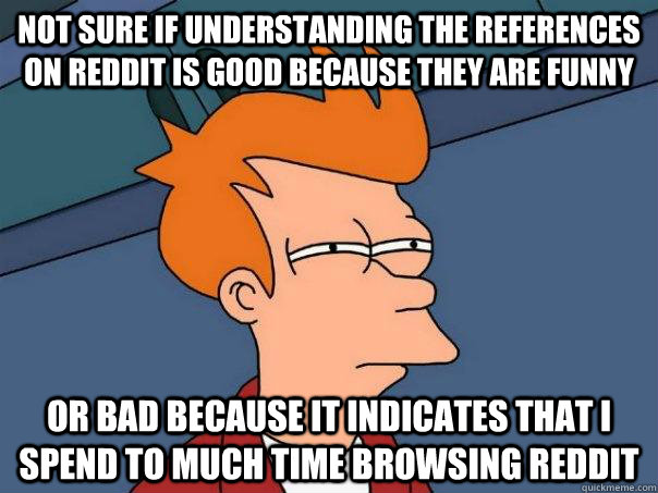 Not sure if understanding the references on reddit is good because they are funny  Or bad because it indicates that i spend to much time browsing reddit  Futurama Fry