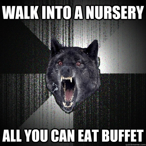 Walk into a nursery all you can eat buffet  Insanity Wolf