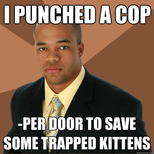 I punched a cop -per door to save some trapped kittens  Successful Black Man