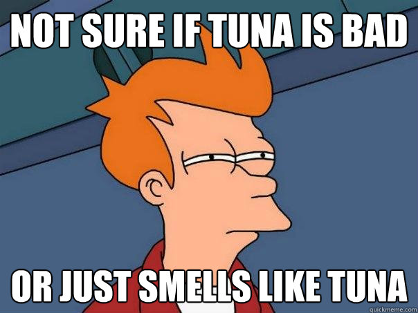 Not sure if tuna is bad Or just smells like tuna  Futurama Fry