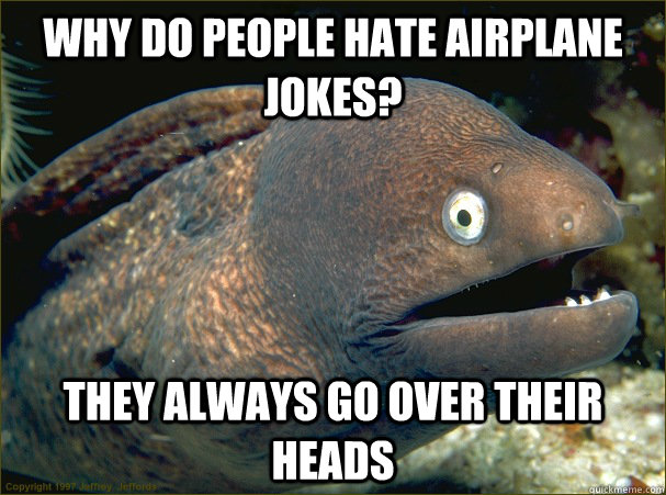 Why do people hate airplane jokes? they always go over their heads  - Why do people hate airplane jokes? they always go over their heads   Bad Joke Eel