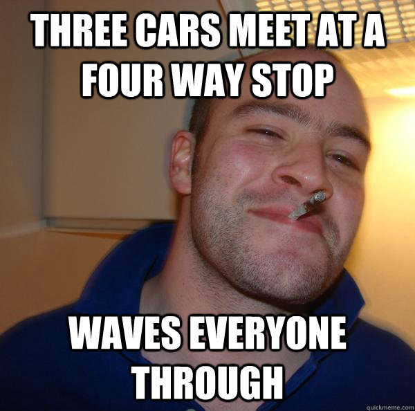 three cars meet at a four way stop Waves everyone through - three cars meet at a four way stop Waves everyone through  Misc
