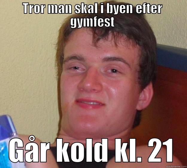 TROR MAN SKAL I BYEN EFTER GYMFEST GÅR KOLD KL. 21 10 Guy