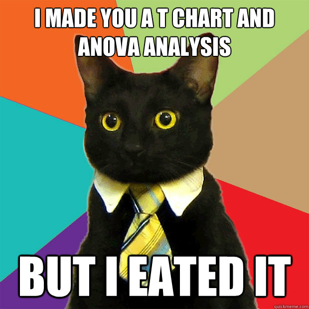 I made you a t chart and ANOVA analysis but i eated it  Business Cat