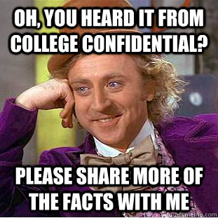 Oh, you heard it from College Confidential? Please share more of the facts with me Caption 3 goes here  Condescending Wonka