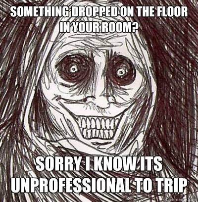 Something dropped on the floor in your room? sorry i know its unprofessional to trip  Horrifying Houseguest