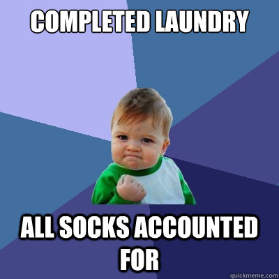 completed laundry all socks accounted for  Success Kid