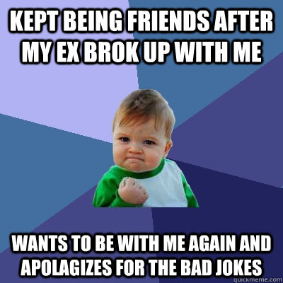 KEPt BEING FRIENDS AFTER MY EX BROK UP WITH ME WANTS TO BE WITH ME AGAIN AND APOLAGIZES FOR THE BAD JOKES  Success Kid