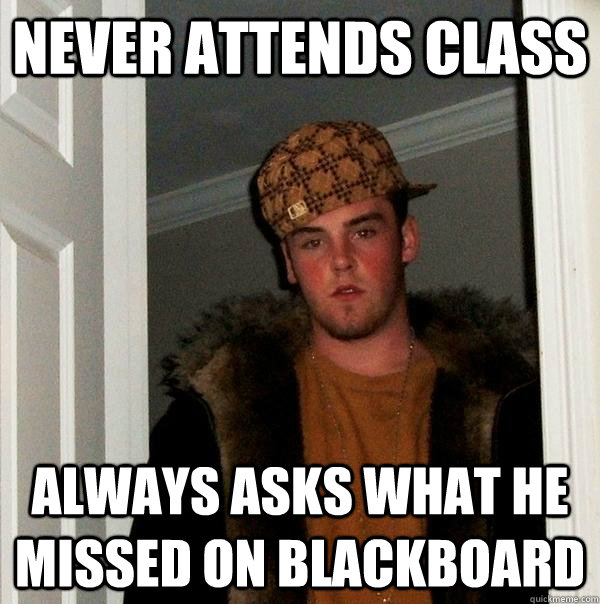 Never attends class Always asks what he missed on blackboard  Scumbag Steve