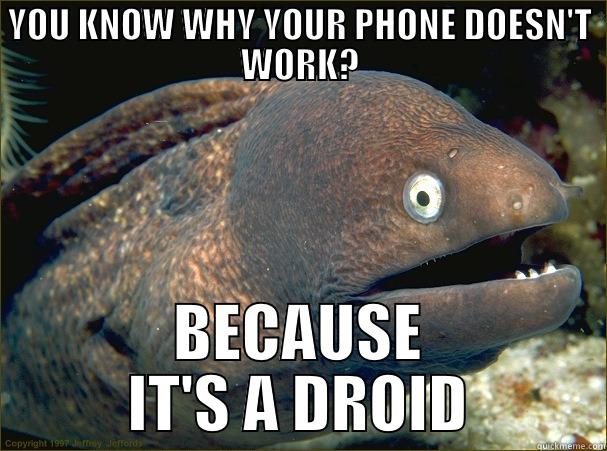 YOU KNOW WHY YOUR PHONE DOESN'T WORK? BECAUSE IT'S A DROID Bad Joke Eel