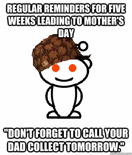 Regular reminders for five weeks leading to mother's day 