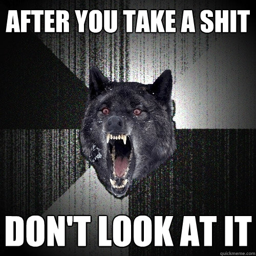 after you take a shit don't look at it  Insanity Wolf