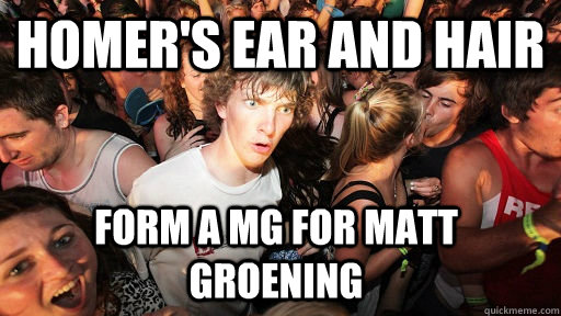 Homer's ear and hair form a MG for matt groening  Sudden Clarity Clarence