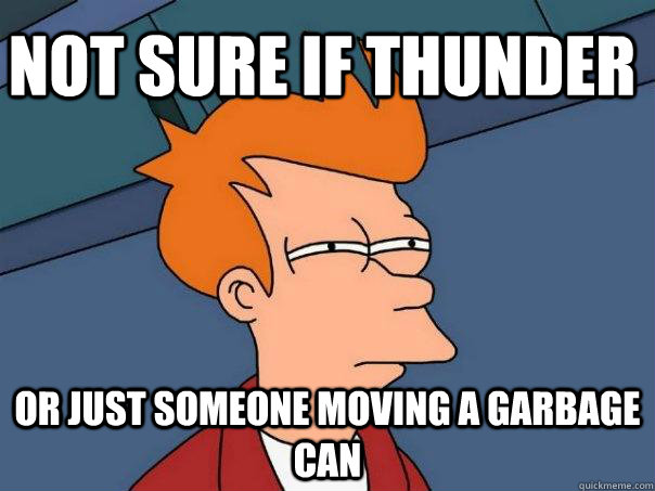 Not sure if thunder Or just someone moving a garbage can - Not sure if thunder Or just someone moving a garbage can  Futurama Fry