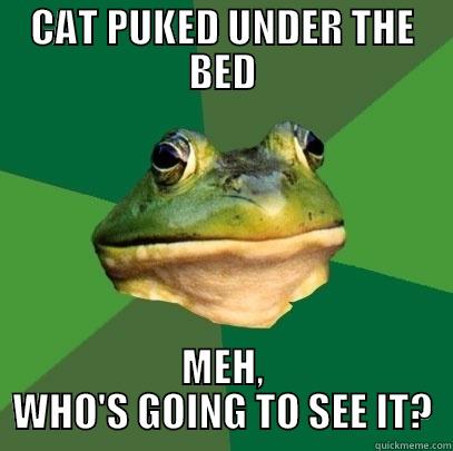 CAT PUKED UNDER THE BED MEH, WHO'S GOING TO SEE IT? Foul Bachelor Frog