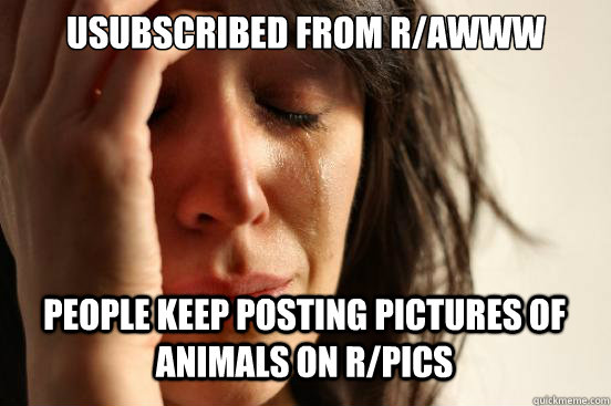 USubscribed from r/awww People keep posting pictures of animals on r/pics Caption 3 goes here  First World Problems