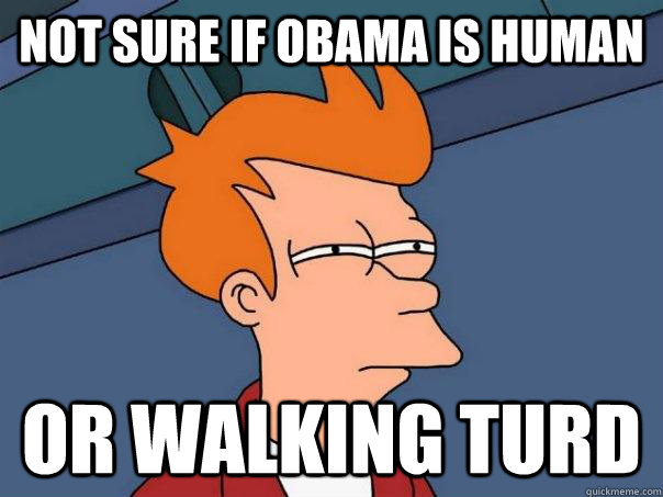 not sure if obama is human or walking turd  Futurama Fry