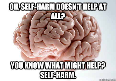 oh, self-harm doesn't help at all? you know what might help? self-harm.  Scumbag Brain