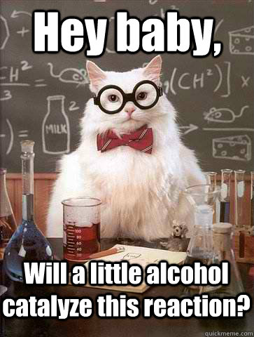 Hey baby, Will a little alcohol catalyze this reaction? - Hey baby, Will a little alcohol catalyze this reaction?  Chemistry Cat