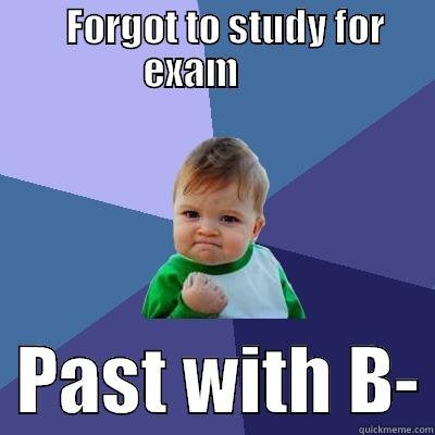    FORGOT TO STUDY FOR EXAM         PAST WITH B- Success Kid