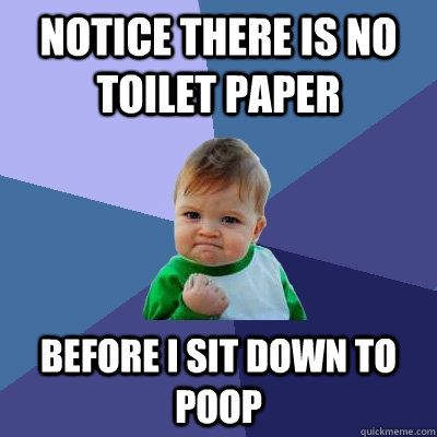 notice there is no toilet paper before i sit down to poop - notice there is no toilet paper before i sit down to poop  Success Kid