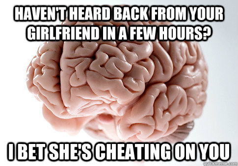 Haven't heard back from your girlfriend in a few hours? I bet she's cheating on you  Scumbag Brain